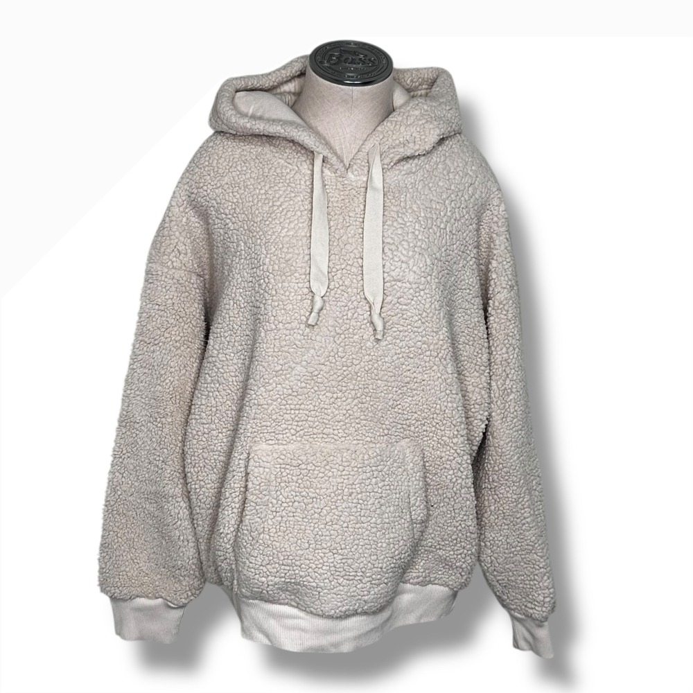 American Eagle Oversized Sherpa Hoodie Women's XL Extra Large Beige Pullover